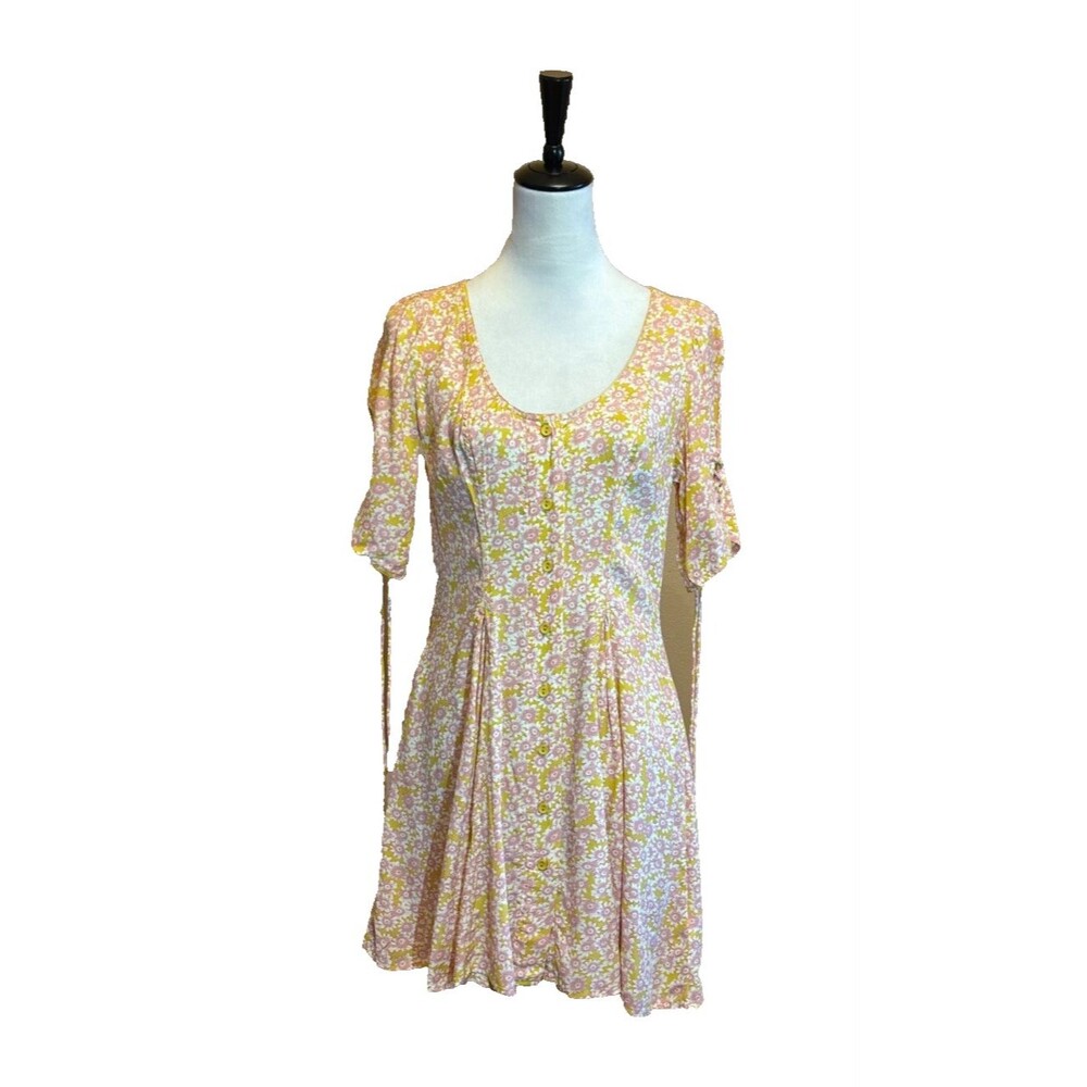 Free People Floral Fit Flare Dress Women's Small NWT Lace Up Back Scoop Neck